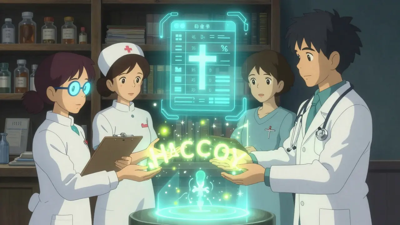 Des professionnels de santé éthérés reçoivent un message médical sécurisé sous forme de lucioles lumineuses.