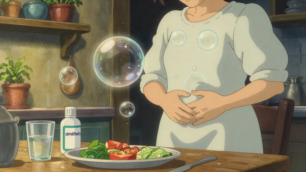 Remèdes OTC contre les gaz et la distension abdominale : siméthicone et produits enzymatiques