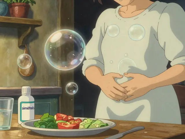 Remèdes OTC contre les gaz et la distension abdominale : siméthicone et produits enzymatiques