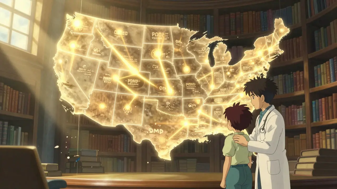 Représentation Ghibli d'un système national unifié de suivi des prescriptions médicales.