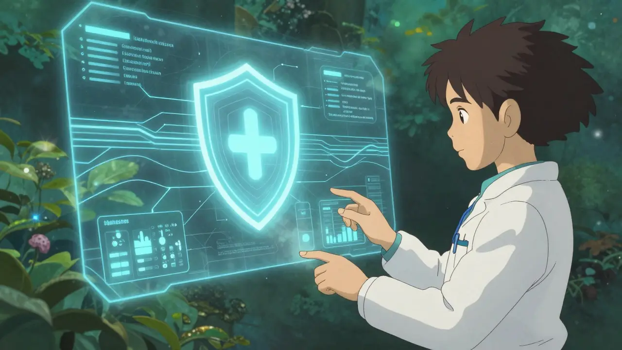 Interface technologique futuriste aidant un clinicien pour la sécurité