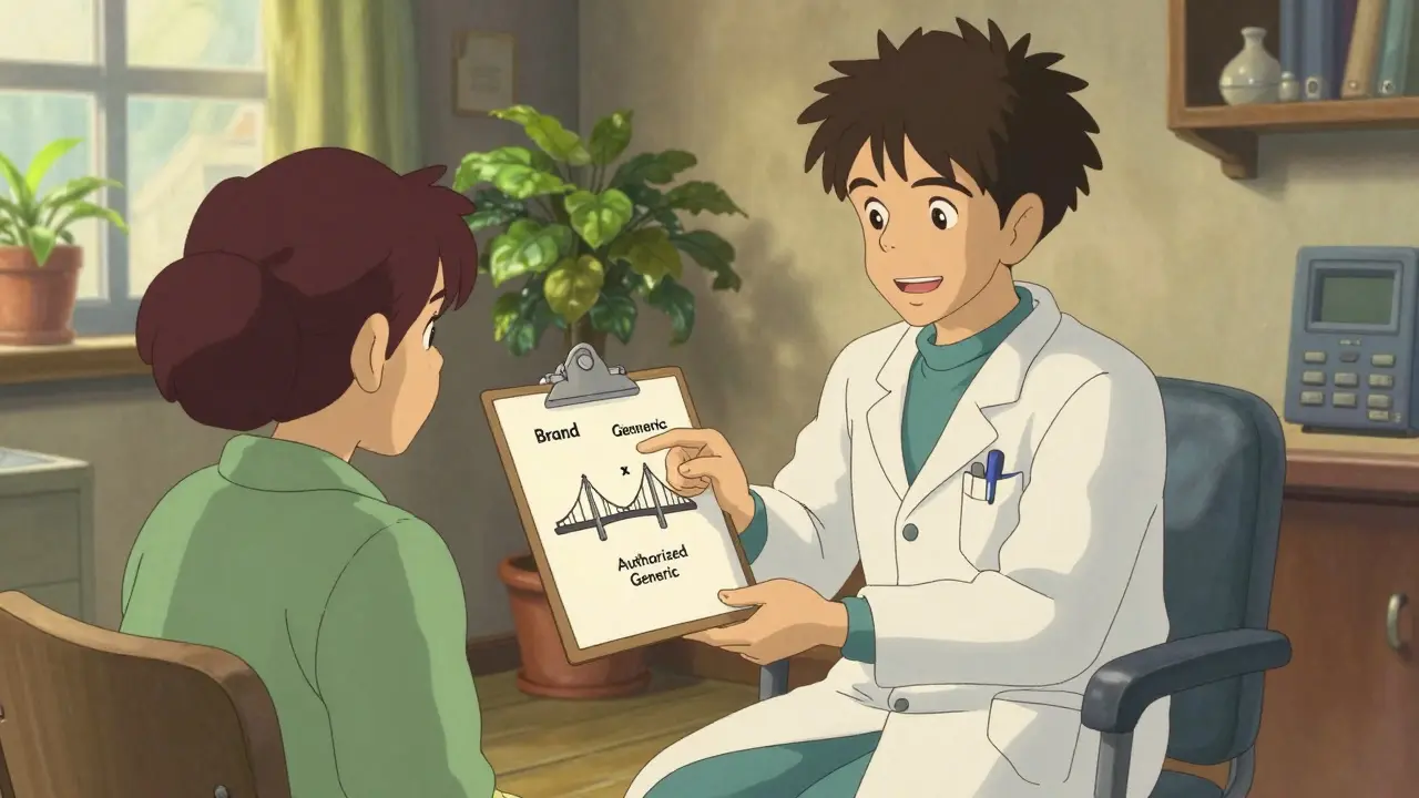Médecin expliquant les options de médicaments à un patient rassuré