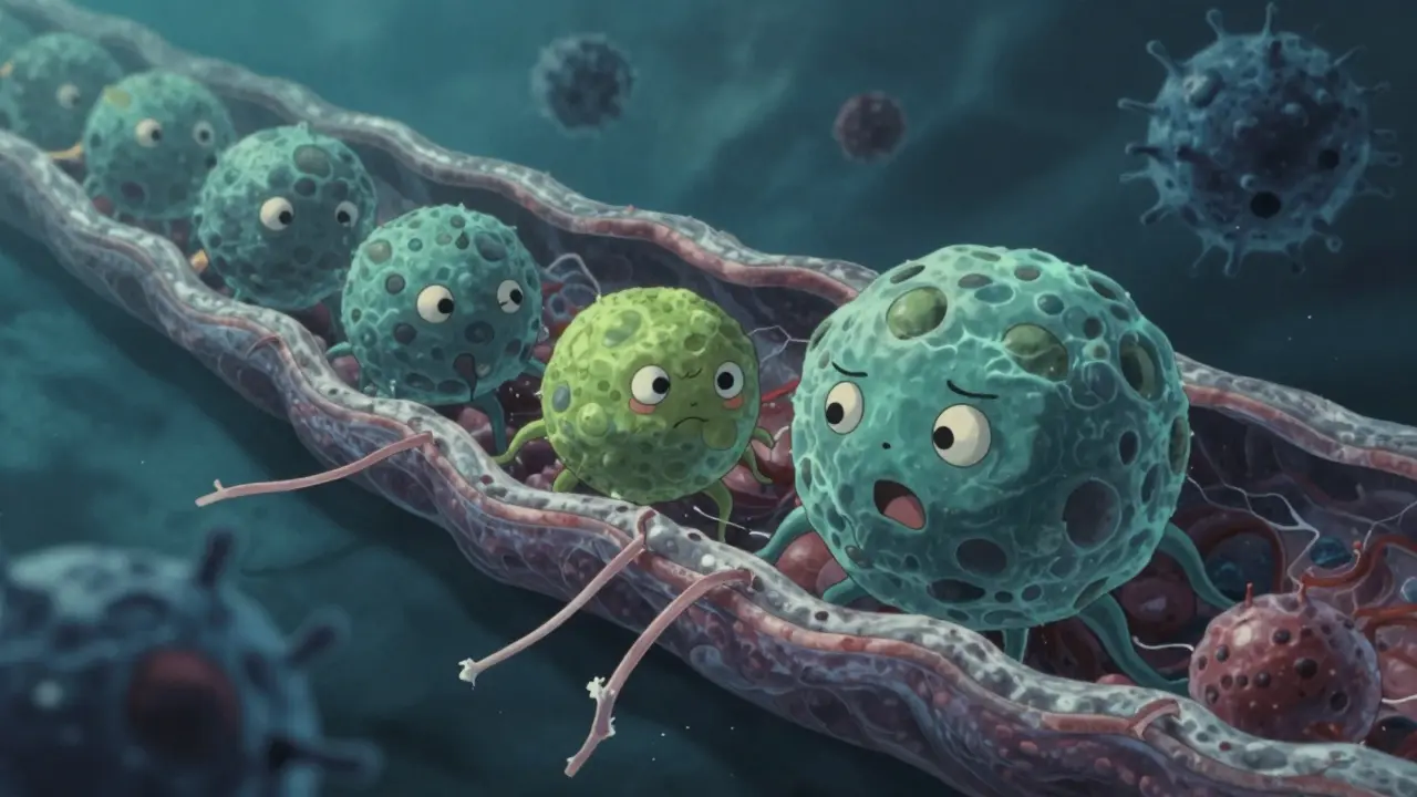 Représentation artistique des cellules tendineuses affaiblies par des toxines
